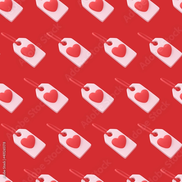 Fototapeta Seamless pattern Red Heart tag icon isolated on cute background. Love symbol. Valentine day symbol. Minimal creative concept. 3d illustration 3D render