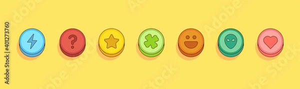 Fototapeta Different colorful ecstasy pills line vector illustration in cartoon style