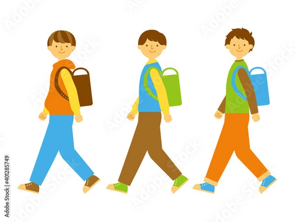 Fototapeta 歩く小学生の男の子 セット