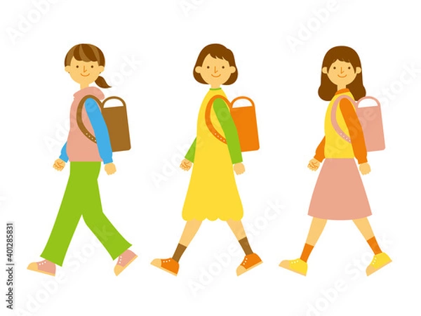 Obraz 歩く小学生の女の子 セット