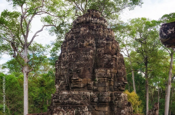 Obraz Stone faces at Bayon Temple in Siem Reap, Cambodia