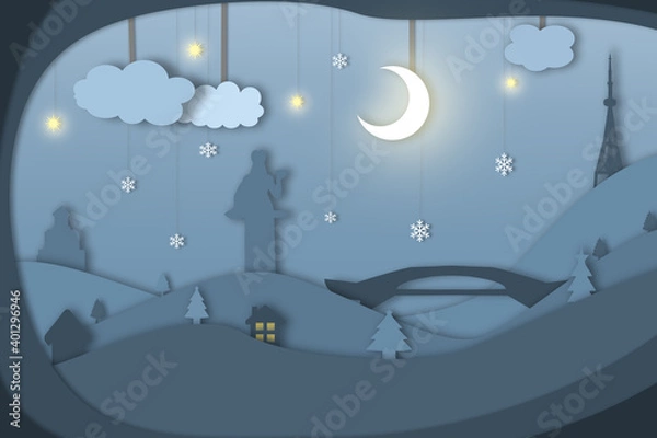 Fototapeta Tbilisi Winter - Night Sight (Papercut Version) 