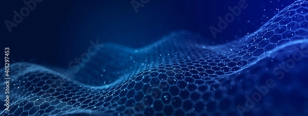 Fototapeta Futuristic hexagon abstract background. Analysis and automation of data on artificial intelligence. Big data. 3D