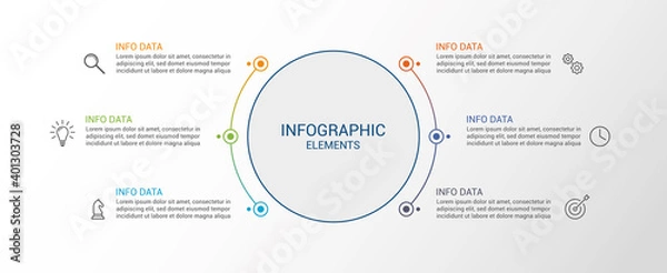 Obraz Infographic. Business data visualization. 6 steps infographic design template with icons. Process diagram, workflow, flow chart.