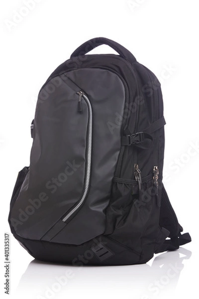 Fototapeta Black backpack isolated on white.