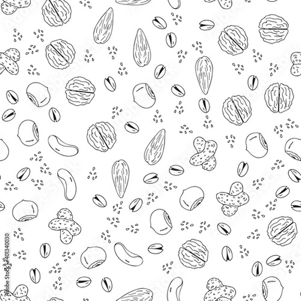 Obraz Seamless vector hand drawn patterns with nuts for kitchen and other