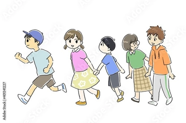 Fototapeta 走る男の子と女の子たち