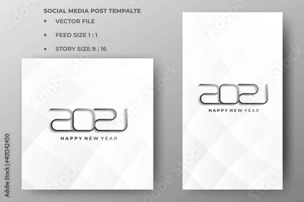 Fototapeta Set of the editable banner templates. Happy new year 2021 social media post. Suitable for social media feed, story, and banner. Flat design vector isolated.