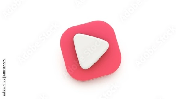 Fototapeta Play red icon shape symbol. 3D rendering