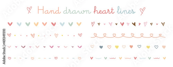 Obraz ハートの線のセット　手描き　飾り　仕切り　枠　フレーム　装飾　かわいい　素材