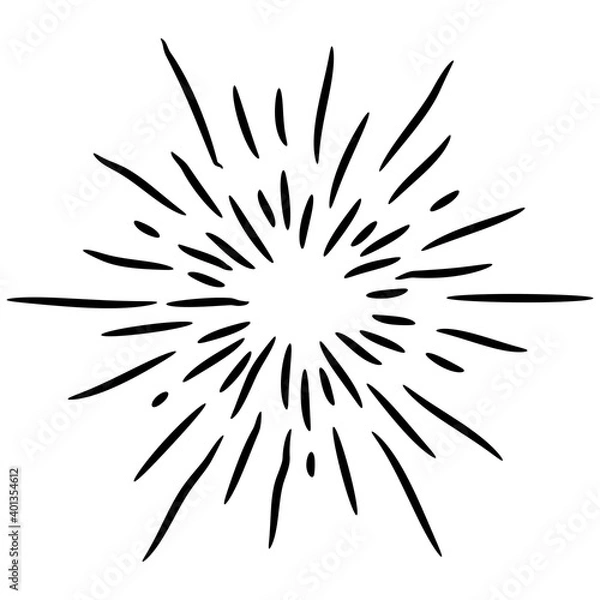 Fototapeta Starburst, sunburst  hand drawn. Design Element Fireworks Black Rays. Comic explosion effect. Radiating, radial lines.