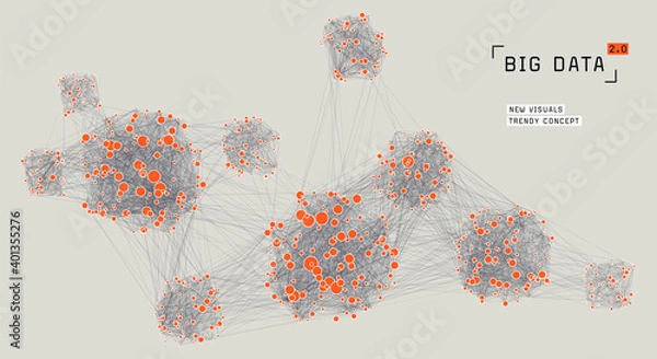 Fototapeta Big data concept visualization. Distributed network. Global data. Social media graph. Information clustering. Communication system.