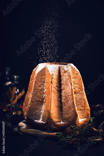 Obraz christmas cake  with sugar pouring