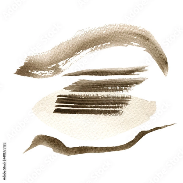 Fototapeta Watercolor abstract hand drawn illustration with sandy textured shape and sepia flakes. A brown square picture with a white background.