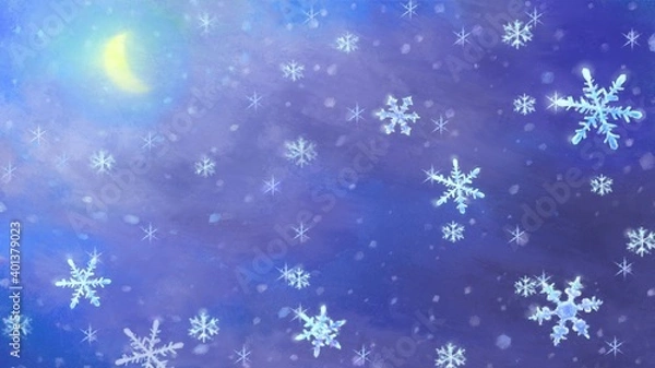 Obraz 雪が降る月夜