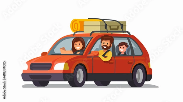 Fototapeta big family traveling by car