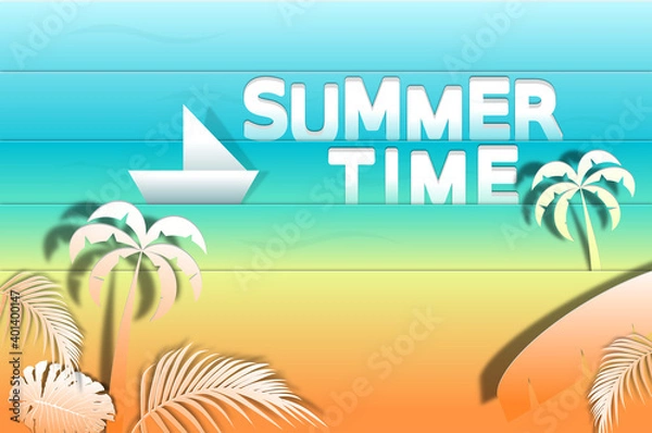Obraz Description "Summer time" vector banner design with gradient and colorful beach elements. Vector illustrator
