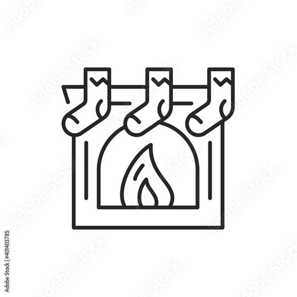 Fototapeta Christmas decoration fireplace color line icon. Editable stroke.