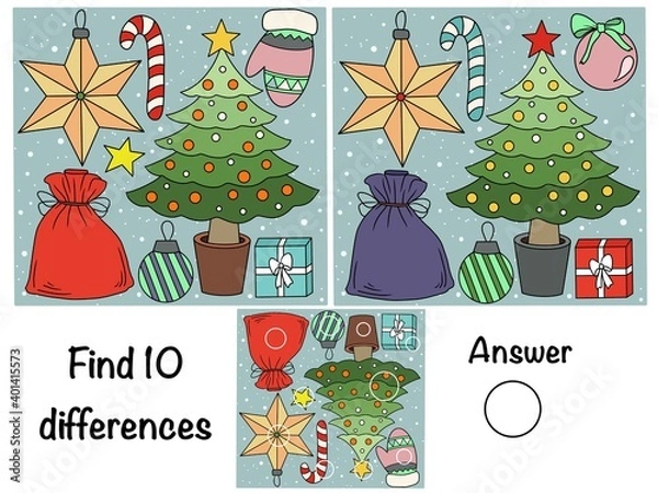 Fototapeta Find the differences. Logical game. Christmas 