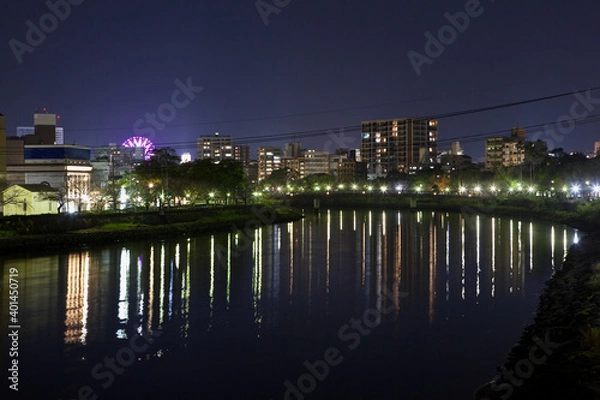 Fototapeta 鹿児島市高麗橋周辺の夜景と甲突川	