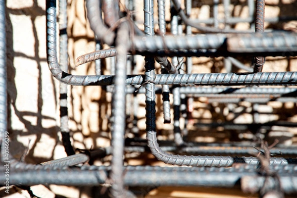 Obraz Rebar cages for grade beams close-up