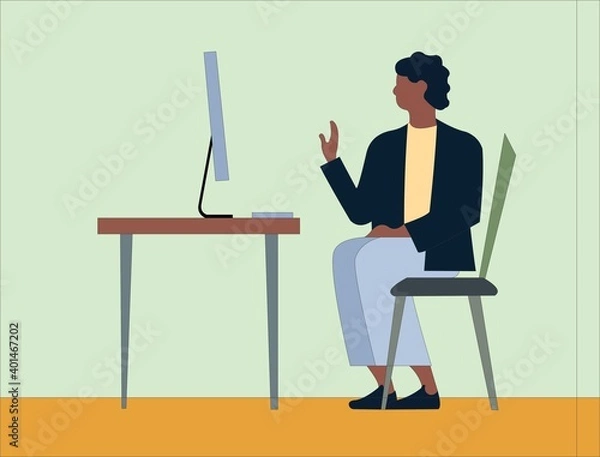 Obraz Vector of a man talking in front of his computer screen