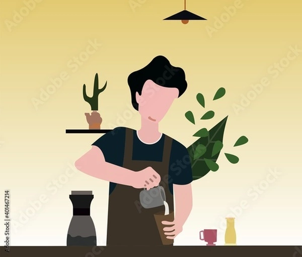 Obraz Vector of a barista pouring coffee into the glass