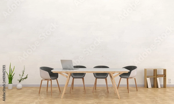 Fototapeta meeting room with empty wall, 3d rendering