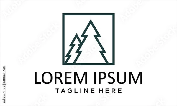 Obraz PINE TREE LINE ART LOGO DESIGN TEMPLATE