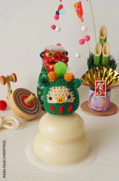 Fototapeta 竜のあみぐるみとお正月イメージ