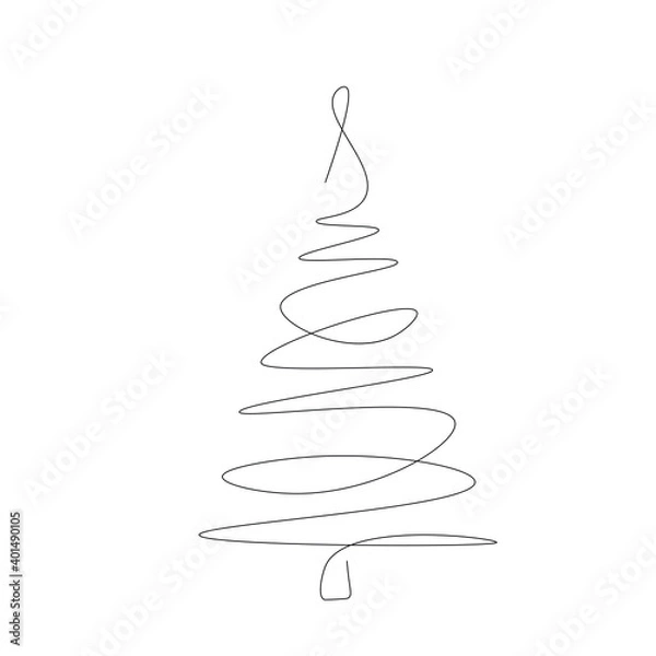 Obraz Christmas background with tree one line drawing, vector illustration	