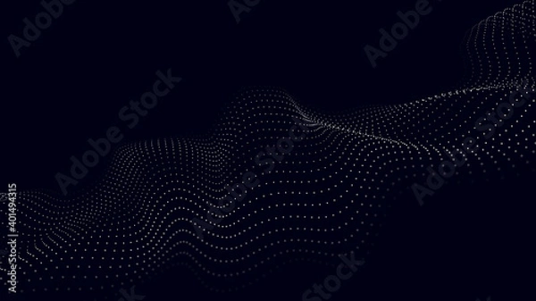 Fototapeta A wave of moving particles. Abstract 3d vector illustration on a dark background.