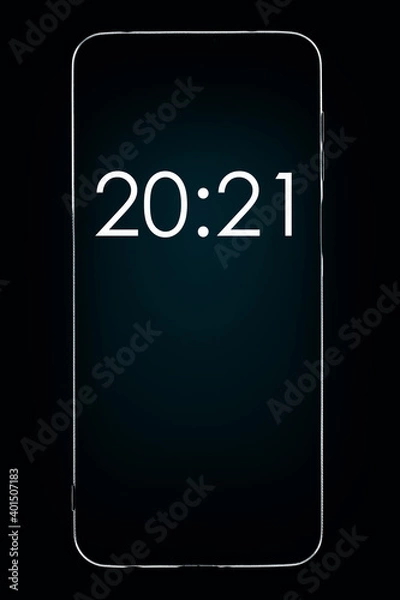 Fototapeta New Year and Christmas 2021. Smartphone with brightly lit outlines