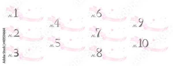 Obraz 桜の花とリボンで装飾された数字セット(no.1〜no.10)