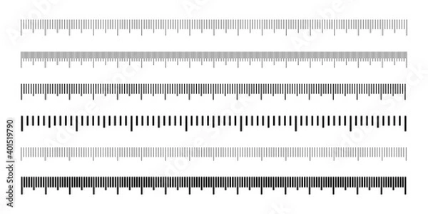 Fototapeta Rulers Inch and metric rulers. Measuring tool. Centimeters and inches measuring scale cm metrics indicator. Measurement scale, markup for a ruler. Vector set isolated