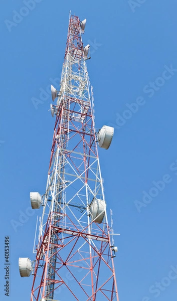 Fototapeta Telecommunication mast with microwave link and TV transmitter an