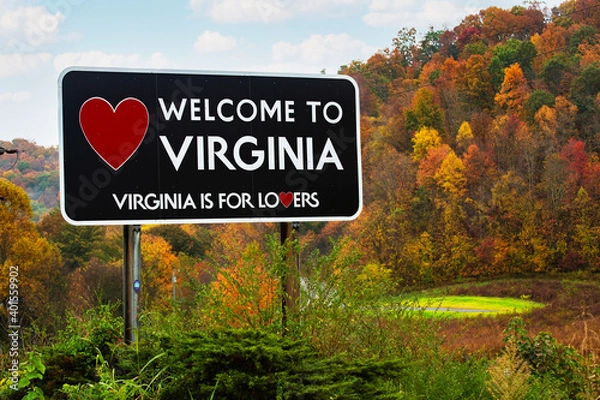 Fototapeta Welcome To Virginia Highway Sign