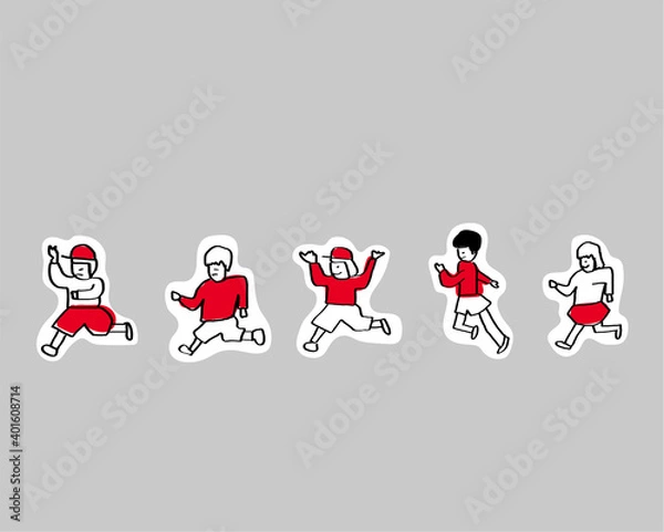 Obraz 学校生活／シンプルな線画手描きイラスト／レイヤーで服の色変え可能／休み時間の風景