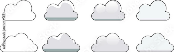 Fototapeta vector of clouds with line drawing and colored