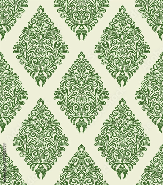 Fototapeta Seamless light background with green pattern in baroque style. Vector retro illustration. Ideal for printing on fabric or paper for wallpapers, textile, wrapping. 