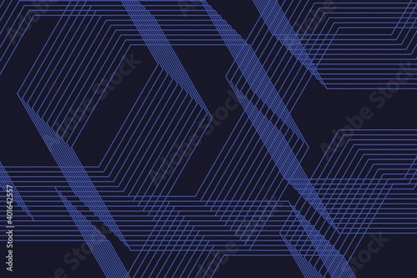 Fototapeta Abstract background pattern made with repeated lines forming hexagon / polygonal shapes. Modern, technological vector art in blue color.