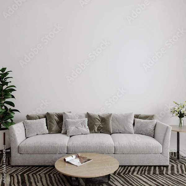 Fototapeta sofa and plants in a room, 3d render