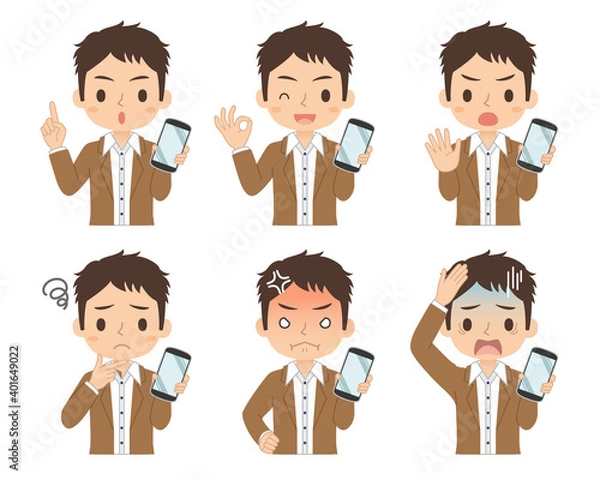 Fototapeta スマホを持つ男性　セット　イラスト