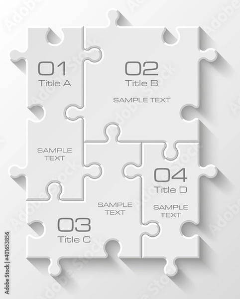 Obraz Four sided 3d puzzle presentation infographic template with explanatory text field for business statistics