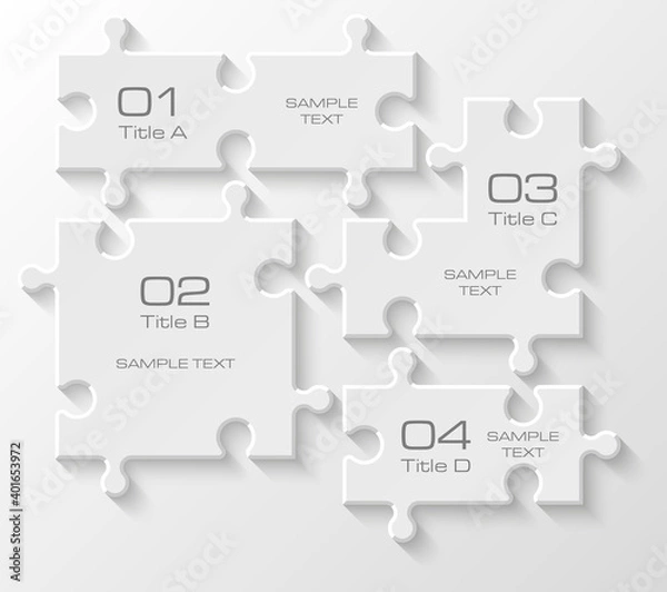 Obraz Four sided 3d puzzle presentation infographic template with explanatory text field for business statistics
