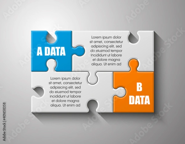 Obraz Two sided 3d puzzle presentation infographic template with explanatory text field for business statistics