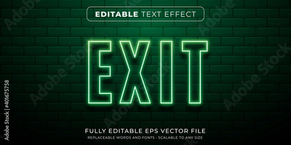 Obraz Editable text effect in neon exit sign style