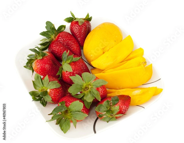 Obraz Strawberries and fresh mango