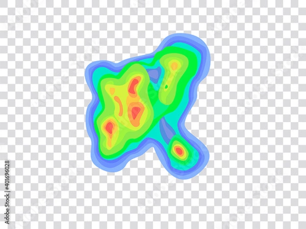 Obraz Vector graphic of infrared rays with hot spots spectrum on transparent background. Concept design for Mapping of predicted probability of fire hotspots distribution, Biodiversity hotspots map, etc.