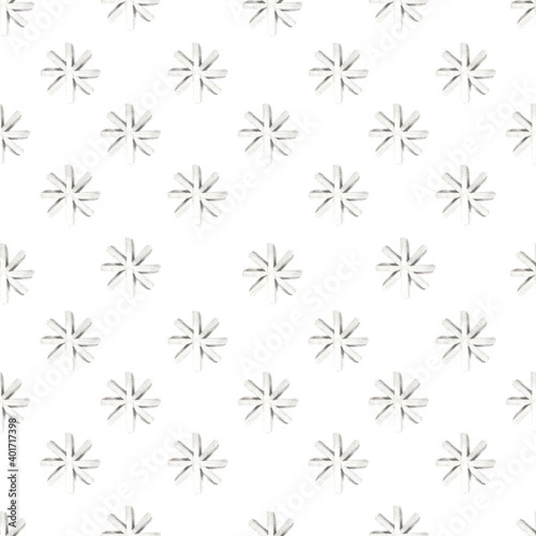 Fototapeta Christmas pattern with snowflakes. New years  theme. Pencil isolated illustration on a white background. Seamless pattern, illustration for postcards, posters, textile design and other things.